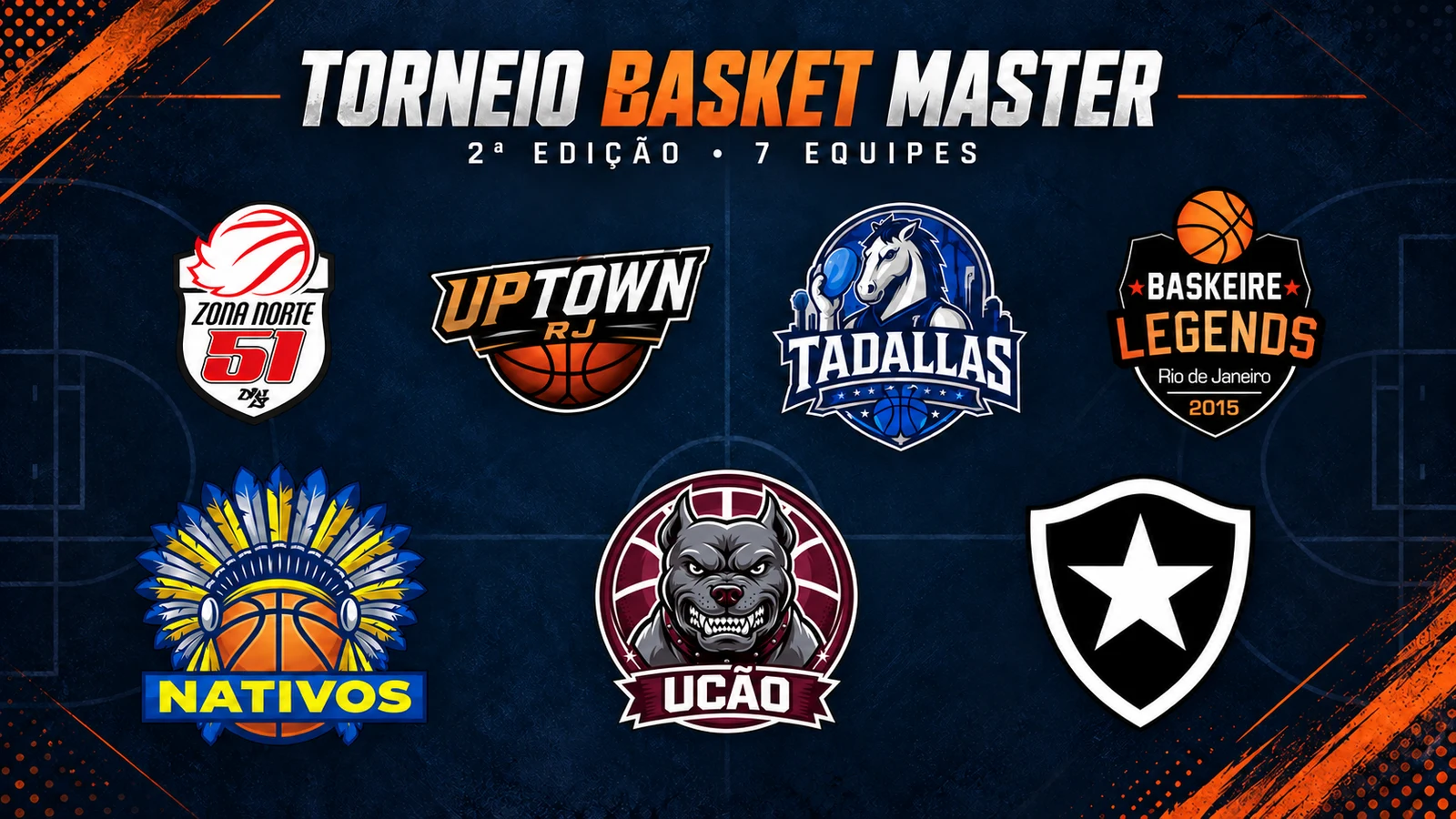Escudos de Zona Norte, Uptown RJ, Tadallas Mavericks, Baskeire Legends, Nativos, Ucão e Botafogo